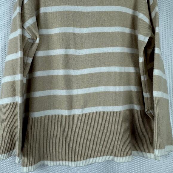 Wonderly Womens Turtleneck Long Sleeve Striped Sweater Khaki White Small Cotton - Picture 6 of 9